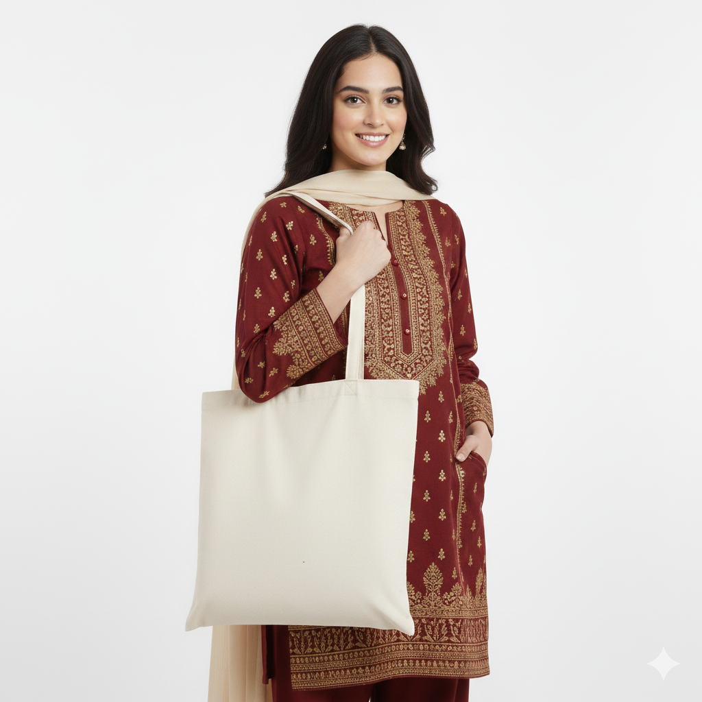 Cotton Tote Bag – Beige | 38 × 40 cm | 300 GSM | Pack of 12