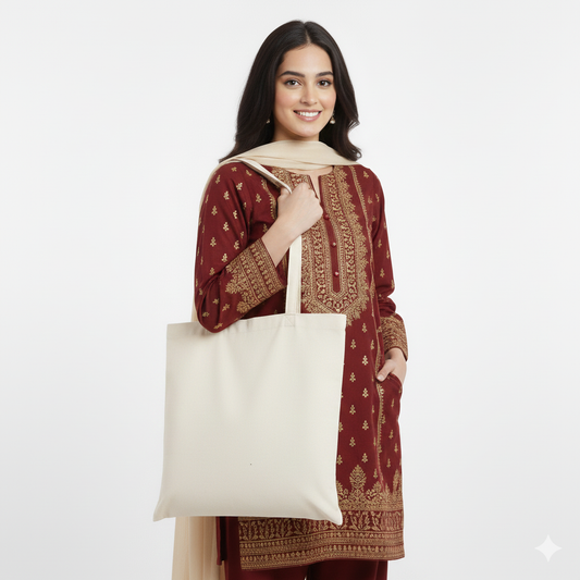 Cotton Tote Bag – Beige | 38 × 40 cm | 300 GSM | Pack of 12