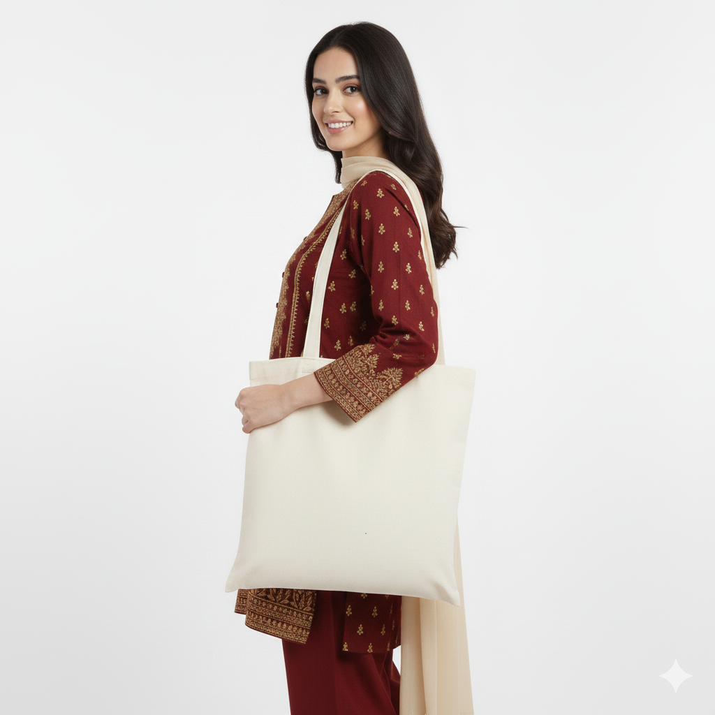 Cotton Tote Bag – Beige | 38 × 40 cm | 300 GSM | Pack of 12