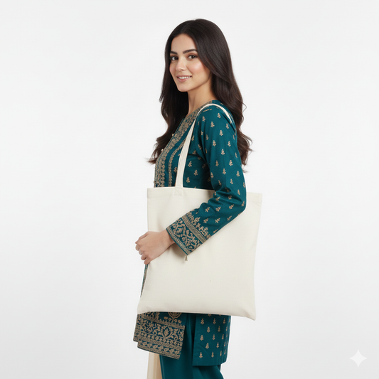 Cotton Tote Bag – Beige | 38 × 40 cm | 100 GSM | Pack of 12